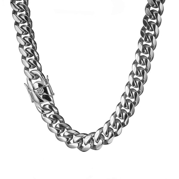 16/18/20/22MM High Polish Silver Stainless Steel Men's Cuban Chain Tap Clasp Necklance