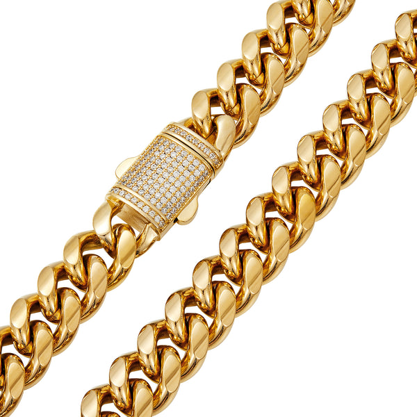 6/8/10/12/14mm 18K Gold Plated Stainless Steel Curb Link Chain Necklace for Man Hip Hop Chain