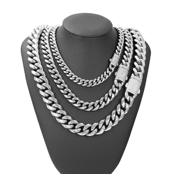 6/8/10/12/14mm Stainless Steel Curb Link Chain Necklace for Men Hip Hop Chain