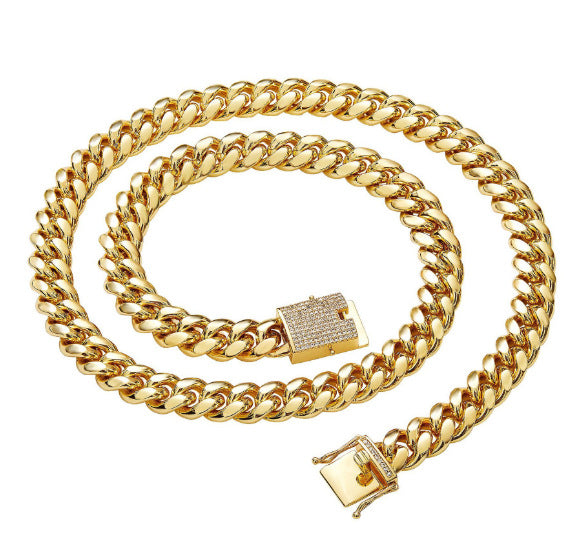 12/14mm Gold Rhinestone Shining Curb Link Fashion Mens Chain Necklace Or Bracelet