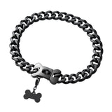 Dog Chain Collars Cuban Link Dog Collar Design Buckle with Dog Tag Stainless Steel Metal 15mm black Dog Collar for Puppy Small Medium Large Dogs