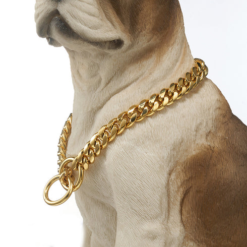 10mm Dog P Chain Training Collar 18K Gold Plated Stainless Steel Miami Dog Chain Choker