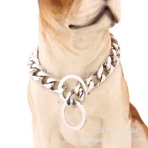 Adjustable 18K Gold Dog Collar Slip Choker Stianless Steel 15mm Big Dog Puppy Necklace Choke Chain Training Collar