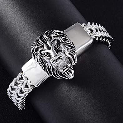 silver lion silver tirsul combo leather hand bracelet