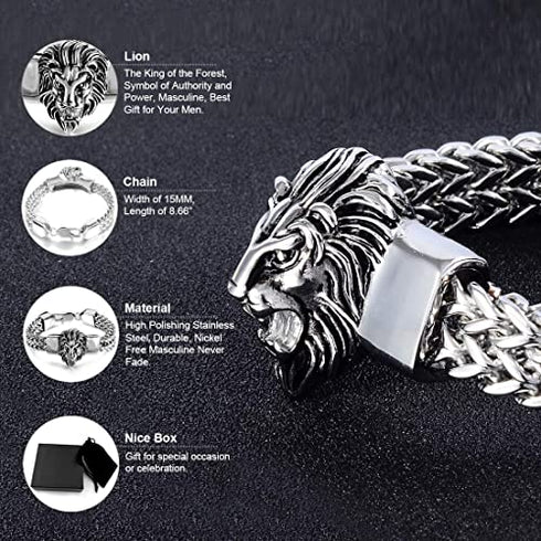 Men's Silver Titanium Double Lion Head Chain Bracelet – Eye Candy Los  Angeles
